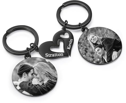 Porte-clés Personnalisé en Acier inoxydable avec Photo Calendrier Porte-clés pour Couple Cadeau pour Hommes Femmes Cadeau pour Saint-Valentin d'anniversaire (D)