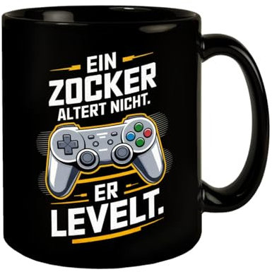 Gaming-Controller Zocker Levelt Tasse Kaffeebecher mit lustigem Spruch für Gaming-Fans