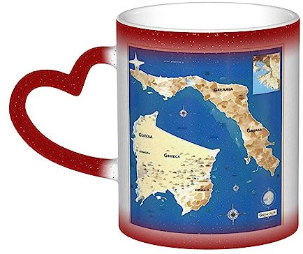 XTXGBT Taza mágica de cerámica sensible al calor, idea de regalo de cumpleaños para hombres, marido, abuelo, mapa de Grecia