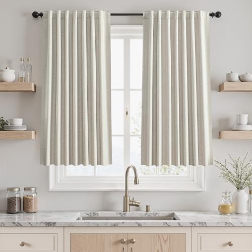 UHITECH Lot de 2 rideaux occultants courts de 101,6 cm de long en lin pour petites fenêtres de salon, avec pattes arrière, isolation thermique, ombrage de la lumière