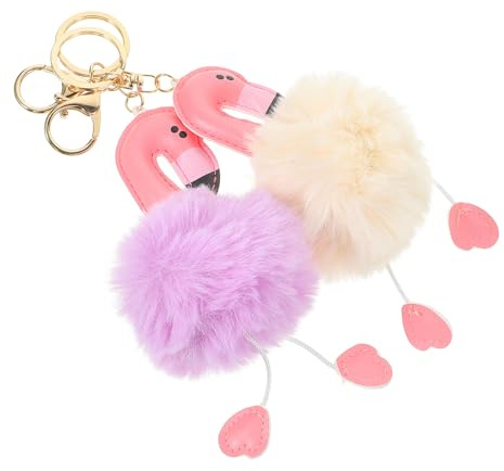Beaupretty 2 Stück Flamingo Schlüsselanhänger mit Flauschigem Fellball Einzigartiger Taschen und Rucksackanhänger für Damen Langlebige Metallöse Modische Schlüsselhänger und Auto Dekoration