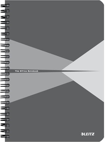 Leitz Office 44591085 A5 Lined Notebook with Spiral Bound Cardboard Cover 360 Degree Opening 180 Pages / 90 Sheets FSC Certified Paper (80 g/m²) for Office and School Grey