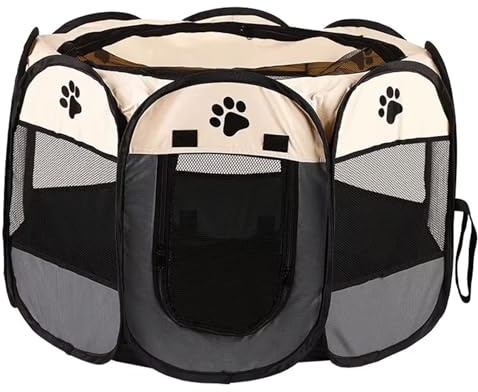 Klappbarer Hundelaufstall Katzen, 600D Oxford, Indoor Outdoor Grau | Pop‑up 74x74x43cm | Einfacher Pop‑Up‑Aufbau | für Balkon & Camping | drinnen & draußen nutzbar