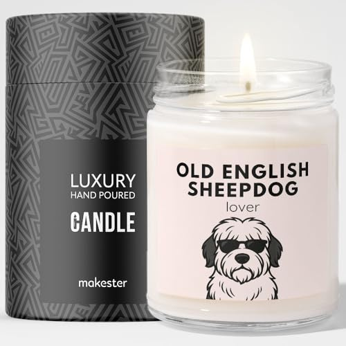 Old English Sheepdog Gifts - Luxury Soy Wax Candle - Vanilla, Jasmine, Sugared Almond - Dogs in Shades - Makester