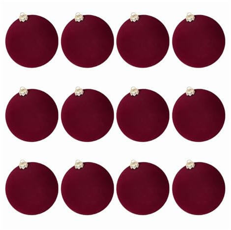 12 Stück Weihnachtskugeln Samt 6cm – Velvet Christmas Balls, Flocked Plastic Christmas Baubles, Langlebig & Bruchsicher – Weihnachtsbaumkugeln für Familie, Party & Festliche Dekoration (Burgunderrot)