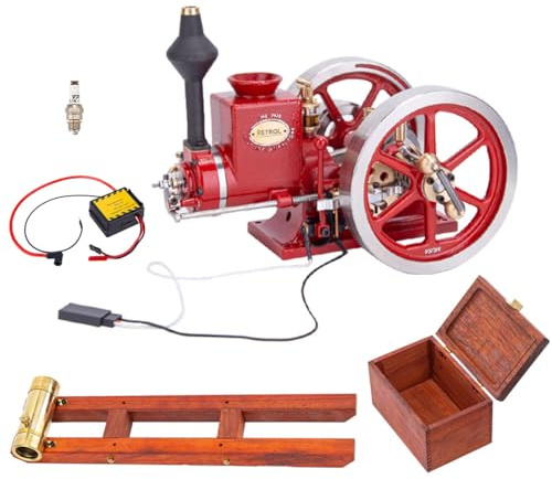 RETROL HM-01 Hit and Miss 7cc Metal Engine Kit, with Base Equipment Box, Fuel Tank, Oil Pipe, CDI Igniter and Spark Plug (KIT Set)