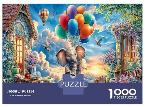 Elefant im Himmel mit Ballons Puzzle 1000 Teile Schwer Pädagogisches Spielzeug Für Die Ganze Familie Klassisch Lernspiel Herausforderung Dekorative Geschenke Geschenkidee 38x26cm/1000pcs
