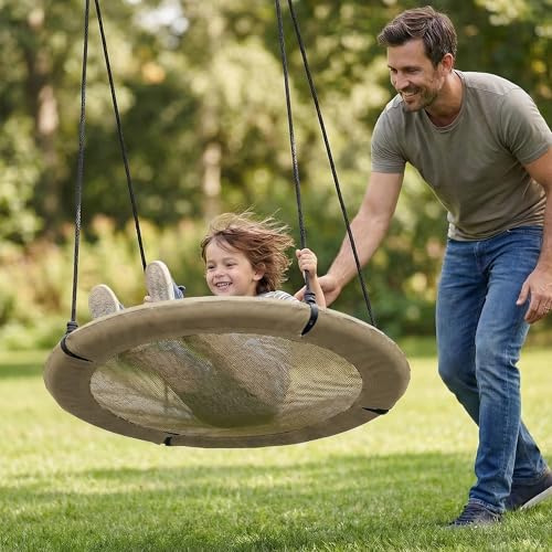 FRIEDO Nestschaukel Outdoor 110 cm bis 150 kg mit UV Schutz Bezug (Taupe) | UV-beständiger Bezug, Höhenverstellbar, Rostfreier Stahlrahmen, Kein Ausbleichen, Korbschaukel schnell montiert