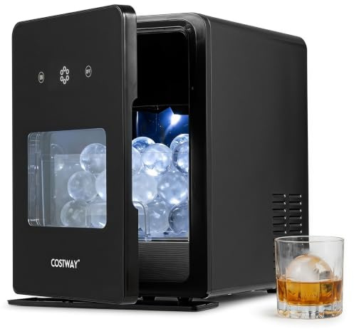 COSTWAY Máquina de Hielo de Sobremesa, 150 Bolas/Día, 4 Bolas de 5 cm | Maquina de Hacer Hielo Acero Inoxidable, Relleno de Agua Automático y Manual, Autolimpieza para Whisky Cócteles Bourbon
