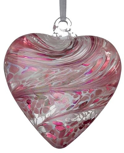 Sienna Glass Hanging Mouth-Blown Glass Heart – 12cm Iridescent Finish – Handcrafted Ornament – Gift Boxed Decoration for Windows, Gardens, Memorials, Anniversaries, Home Decor