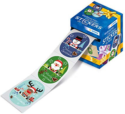 HERMA 15140 HERMA Weihnachtssticker 15140, Nikolaus und Freunde oval, 200 Aufkleber auf Rolle Weihnachtsetiketten, Weihnachtsfreunde