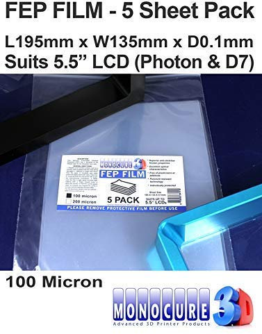 Monocure3D 3DFF510-5P FEP Film 100 Micron (5er Pack) für 5.5 LCD SLA/DLP Drucker (195x135x0.1mm)