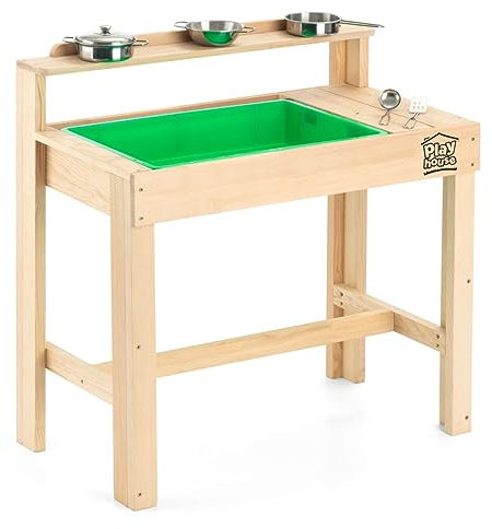 Playhouse | Mucky Mud Kitchen, Kids Pretend Kitchen Role Play, Waterproof Wooden Outdoor Eco-Friendly Playset with Cooking Toys Set, L60cm x H88cm x W30cm