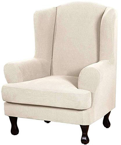 JHLD Ohrensessel Uberzug Stretch, Luxus Jacquard 2 Teilig Ohrensessel Schonbezug/Kissenbezug Waschmaschinengeeignet Für Wohnzimmer Sofa-Beige-Ohrensessel