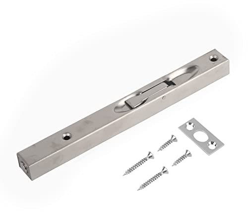 GOTOTOP Door Flush Bolt Latch Lock 304 Stainless Steel Concealed Door Lock Bolt with Strike and Screws for Home Door Security Guard (8inch)