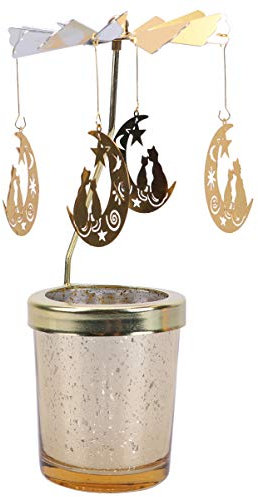 BESPORTBLE Katze Teelicht Karussell Glas Teelichthalter Gold Teelichtglas Rotierender Kerzenhalter Eisen Metall Kerzenständer für Valentinstag Deko Geschenk Hochzeit Dekoration Wohnzimmer Tischdeko