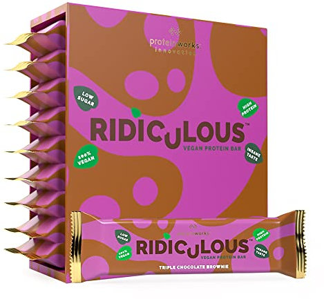 Protein Works - Ridiculous Vegan Protein Bar, Award Winning , 100% Plant Based & Palm Oil Free , High Protein , Triple Chocolate Brownie, 9 Bars