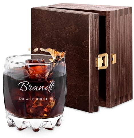 Maverton Whisky Glas 310 ml mit Gravur - Whiskey glass personalisiert - Geschenk zum Geburtstag für Männer Männergeschenke - Die Welt gehört Dir