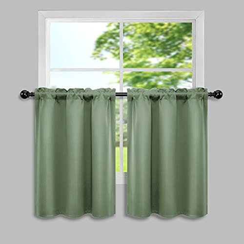 Mrs.Naturall Küchenvorhänge, grün, kurze Verdunkelungsrollo, kleine Fensterbehandlungen, Vorhänge für Schlafzimmer, Badezimmer, 2er-Set, Salbei, 86,2 x 76,2 cm Länge