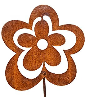 Gartenstecker Blume Rost Gartendeko für Außen Dekoration Edelrost Rostoptik Metall Rostige Beetstecker (80 cm)