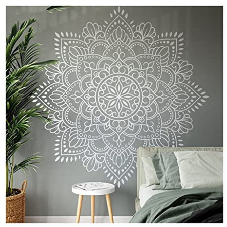 Mandala Vinyl Wandkunst Aufkleber Meditation Yoga Studio Dekoration Große Blume Mandala Schlafzimmer Wohnzimmer Dekor Wallpaper (Color : Gold, Size : XXL 165x165cm)
