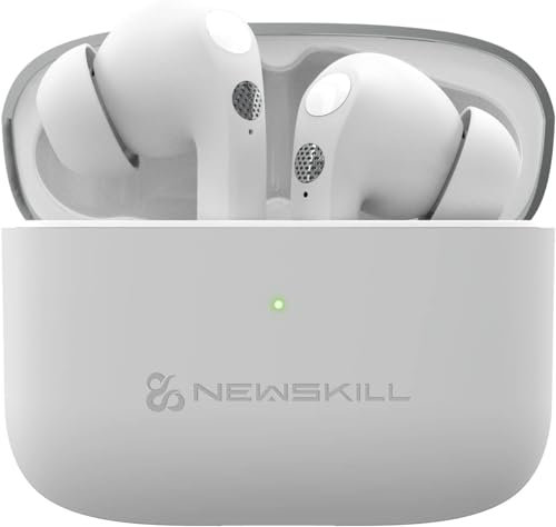Newskill Anuki Cascos Inalámbricos Bluetooth 5.0, Control Táctil, Cancelación de Ruido, Micrófono, Resistencia IPX4, 16 Horas de Reproducción, Earbuds Inalámbricos Carga USB-C, Blanco