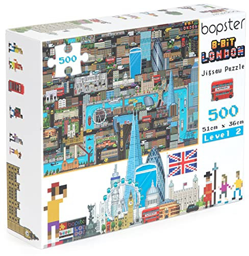 500 Piece Jigsaw Puzzles for Adults and Kids - 8-bit Retro Style London Jigsaw 500 Pieces for Adults Map Jigsaw Puzzle - Made with 100% Recycled Cardboard - Level 2 by bopster