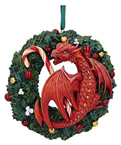 Nemesis Now Anne Stokes Süßzahndrache zum Aufhängen, 9 cm, Harz, rot, Anne Stokes Merchandise, Süßzahndrache zum Aufhängen, Weihnachtsdekoration, aus feinstem Harz gegossen, fachmännisch handbemalt