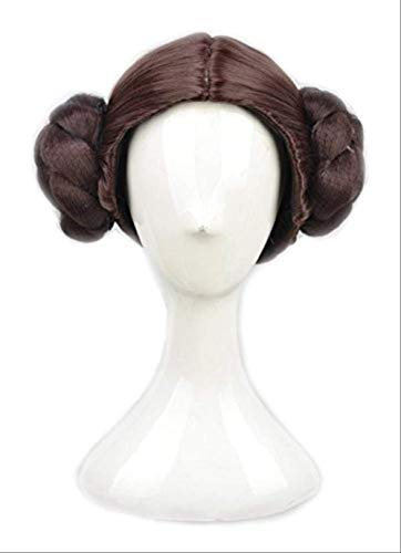 WHBHD Anime Coer Wig. Anime Star Wars Princess Leia Organa Solo Perücke Kurze braune Cosplay Perückenhaar mit Zwei Buns + Perücke Kappe