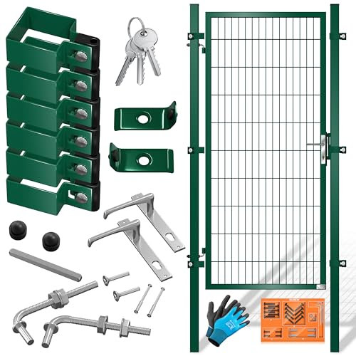 KESSER® Gartentor Premium Gartentür aus Metall verzinktem Stahl, Gartentür für Stabmattenzau Zauntor, Hoftor, inkl. Pfosten mit Schloss Türklinke und Schlüssel, 200 x 106cm Grün