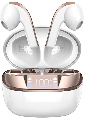 2023 Bluetooth Kopfhörer Kabellos, in Ear Kopfhörer Bluetooth 5.3 mit HD Mikrofon, 40H HiFi Stereo Noise Cancelling Ultraleicht Ohrhörer, LED Anzeige, IP7 Wasserdicht USB-C Schnelles Aufladen, Weiß