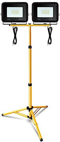 Eulenke LED Baustrahler mit Stativ, 2x10W Warmweiß Baustellen Strahler, IP66 3000K Scheinwerfer 900LM, Arbeitsscheinwerfer Baustellenlampe Baulampe (mit 1m Kabel, kein Stecker), PE-M-8341 * 2 3746-1x
