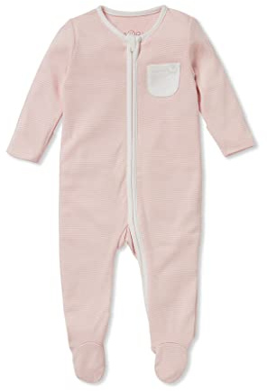 MORI Baby Boys and Girls Clever Sleepsuit in Blush Stripe - Unisex Two Way Zipped Organic Pyjama - Comfortable Toddler Footed Nightwear - 6-9 Months