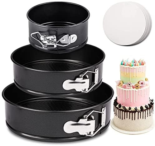 RFAQK Springform 3er-Set (10.2 cm/17.8 cm/22.9 cm) Kuchenformen-Sets zum Backen, antihaftbeschichtet, Backform mit 50 Pergamentpapiereinlagen für kleine, mittelgroße und große Kuchen mit E-Book