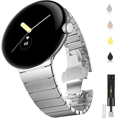 Miimall Metall Armband für Google Pixel Watch 3/2/1 41mm - Edelstahl Band Non-Gap Verstellbares Ersatzarmband - Silber