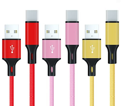 USB-C 3Pack/2M Type-C Charger Cable Fast Charging 3A Phone Charge Cable Nylon Braided Lead for Samsung Galaxy S22 S21 S20 fe S10 S9 S8 A12 A13 A33 A53 A21s A20e A51 A52 A71, PS5, iPad Pro/Air 4