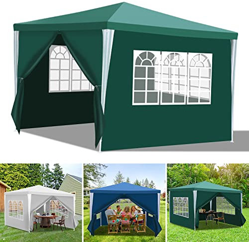 Joparri Garten pavillon, 3x3m Gartenpavillon mit 4 Seitenwänden und Fenstern, Stabil UV-Schutz Wasserdicht Party Pavillon, Faltbar Gartenzelt Partyzelt, für Freien, Garten, Party, Hochzeit, Grün