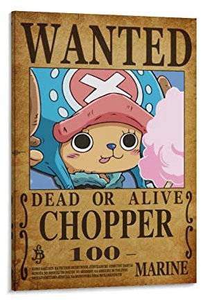 Anime Tony Tony Chopper Wanted Poster Decorative Painting Canvas Wall Art Living Room Poster Bedroom Painting, Canvas Art Poster and Wall Art Picture Print Modern Family Room Decor 24 x 36 Inches