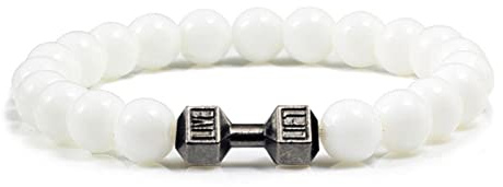 OKGD Klassisches Naturstein-Armband mit Perlen für Fitnessstudio, Fitness, Hantel, Energie, Herren, Armbänder, Armreifen, Barbell-Armband, Damen-Schmuck, Pulseira-weißes Porzellan