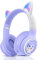 JYPS Auriculares Inalámbricos para Niños, Auriculares Orejas de Gato con Luces LED para Niña/Niños de 3 años, Cascos Gato Bluetooth Diadema para Niño Plegables con Micrófono para Kindle (Morado)