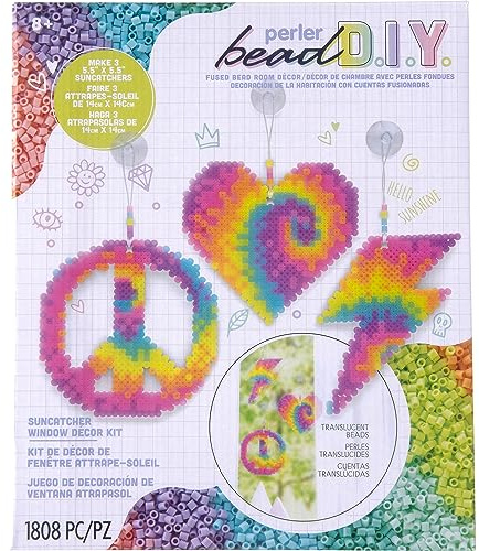 Perler 80-57038 Fused Bead DIY Suncatcher Room Décor Craft Activity Kit, 5.5 x 5.5, Multicolor, 1808 Pieces