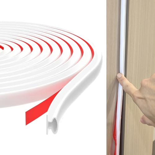 TECDW 15m Tira de Sellado para Puertas, Burlete Puerta Entrada, Tira de Sellado Junta Autoadhesiva para Ventanas, D-Tipo Goma Burlete Puerta, Aislante Burlete para Prevenir el Ruido y Viento (Blanco)