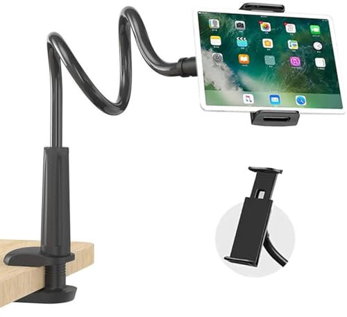 VENQI Gooseneck Tablet Holder,Tablet Stand for Bed Gooseneck Mount Flexible Arm 360 Clip,Flexible Arm Clip Tablet Mount Compatible with iPad Switch,More 4.7-10.5 Devices