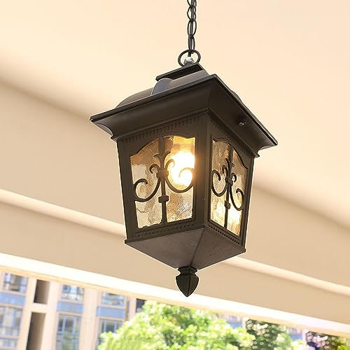 Antik Aussen Pendelleuchte Schwarz Vintage Industrie E27 Innen Hängeleuchte Wasserdichte IP44 Aluminium Glas Outdoor Höhenverstellbar Retro Pendellampe Rahmen Garten Laterne Deckenleuchte