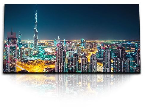 Paul Sinus Kunstdruck Bilder 120x60cm Dubai bei Nacht Stadt Hochhäuser Burj Khalifa