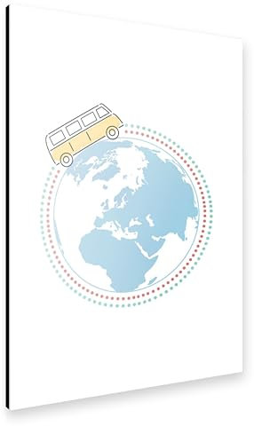 artboxONE Alu-Print 120x80 cm Camping Globus Welt Reise von Künstler JulimaltdieWelt