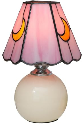 KIPHEPI Tiffany Lamp – Lampe de table en verre teinté champignon – 19,1 x 19,1 x 27,9 cm – Lampe de chevet de bureau style lune champignon – Décoration de chambre et de salon, rose