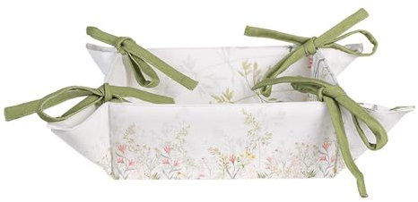 Clayre & Eef Brotkorb 35x35x8 cm Weiß Baumwolle Blumen