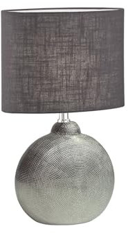 meineWunschleuchte Tischlampe mit Keramikfuß Silber & Lampenschirm Leinen Anthrazit, Höhe 39cm