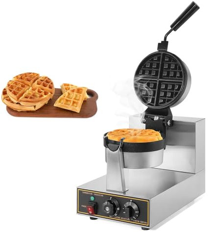 DXDRT Gofrera Comercial, Plancha para Gofres Belga Giratoria De 360 ° De 1300 W, Waffle Maker Antiadherente para Panadería,Restaurante,Hotel,Snack Bar,Hogar, Control De Temperatura Y Tiempo